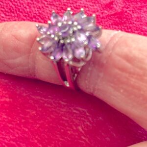 Amethyst and Silver Flower Ring